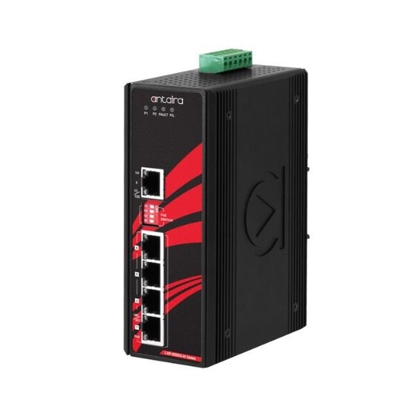 Antaira 5-Port Industrial Gigabit IEEE 802.3bt PoE+ Unmanaged Ethernet Switch, w/4-10/100/1000Tx 90W/Port LNP-0500G-bt - main